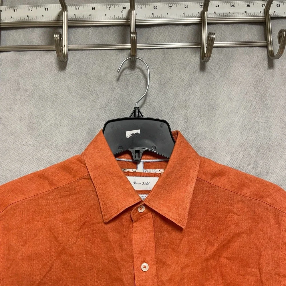 Porter & Ash Shirt Men M Orange Linen Button Up‎ Academia Vacation Casual Hybrid